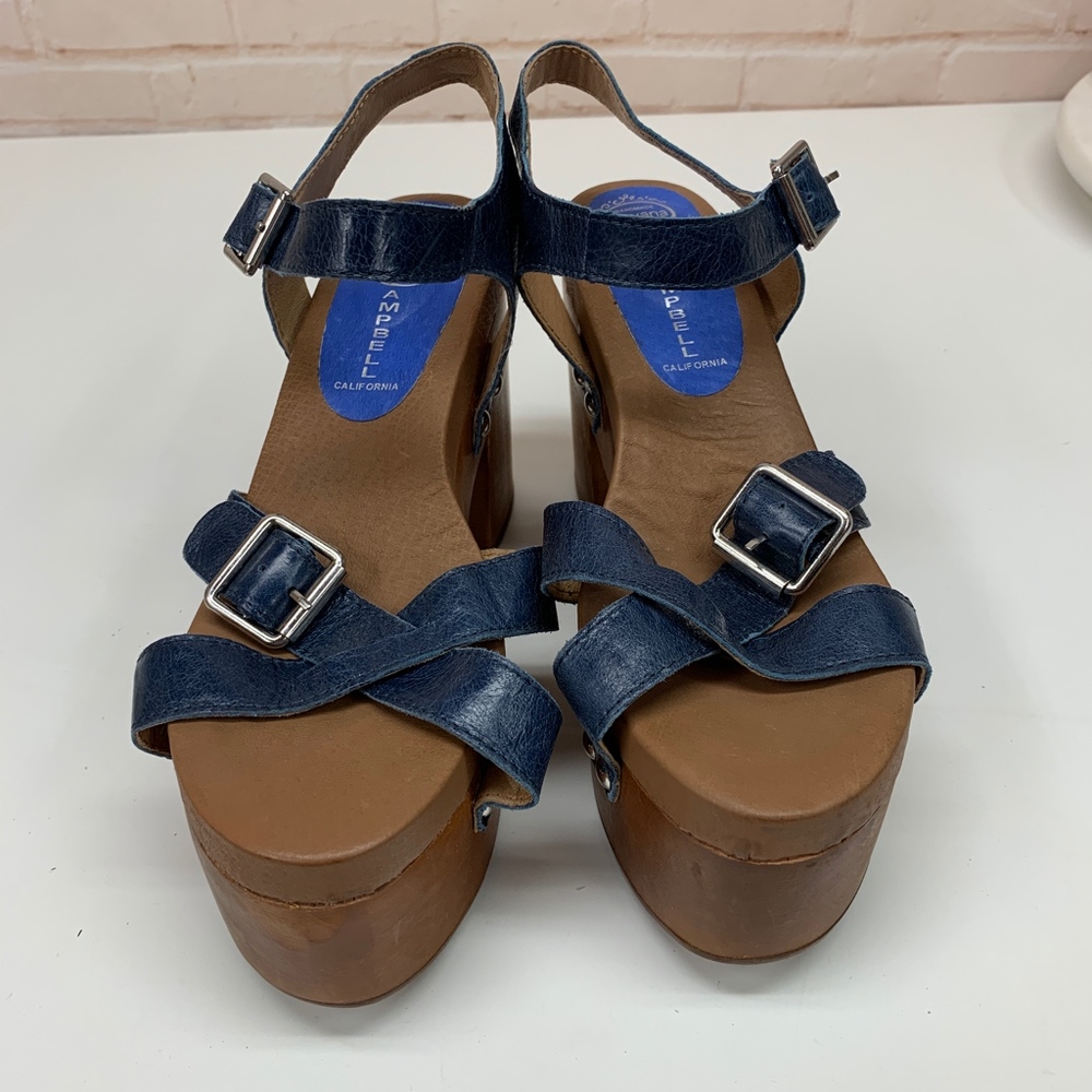 JEFFREY CAMPBELL Sandals Peasy Blue Leather Wedges - Picture 7 of 7